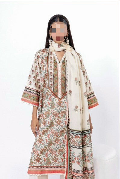 Khaadi FLORAL-CREAM Original Lawn 3Pc Unstitched Suit – Premium Summer Collection (100% Authentic)
