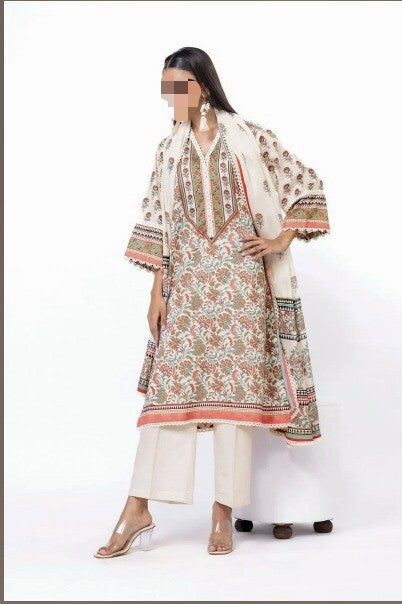 Khaadi FLORAL-CREAM Original Lawn 3Pc Unstitched Suit – Premium Summer Collection (100% Authentic)