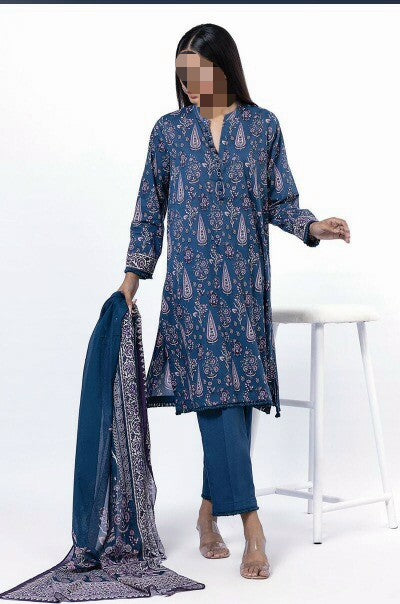 Khaadi B-Blue Original Lawn 3Pc Unstitched Suit – Premium Summer Collection (100% Authentic)