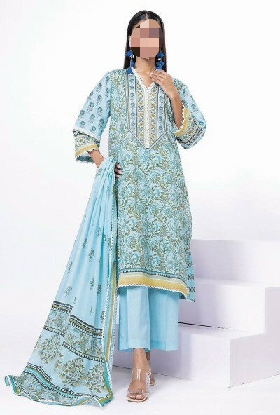 Khaadi SKY-BLUE Original Lawn 3Pc Unstitched Suit – Premium Summer Collection (100% Authentic)