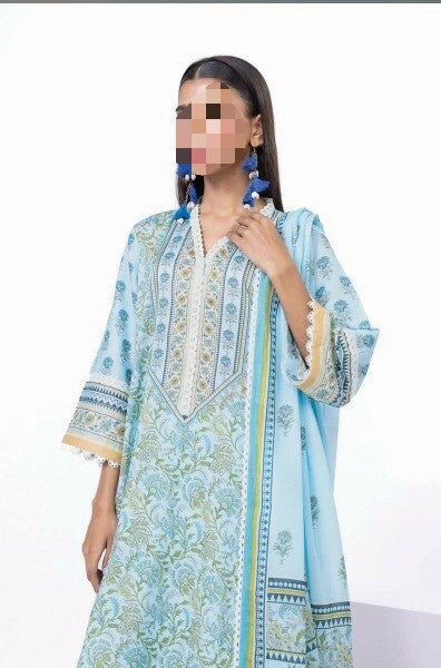Khaadi SKY-BLUE Original Lawn 3Pc Unstitched Suit – Premium Summer Collection (100% Authentic)