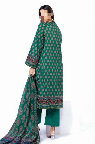 Khaadi Dino-Green Original Lawn 3Pc Unstitched Suit – Premium Summer Collection (100% Authentic)