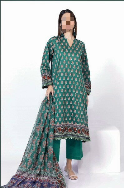 Khaadi Dino-Green Original Lawn 3Pc Unstitched Suit – Premium Summer Collection (100% Authentic)