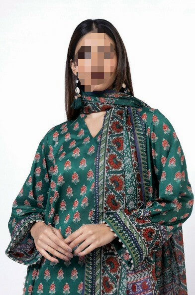 Khaadi Dino-Green Original Lawn 3Pc Unstitched Suit – Premium Summer Collection (100% Authentic)