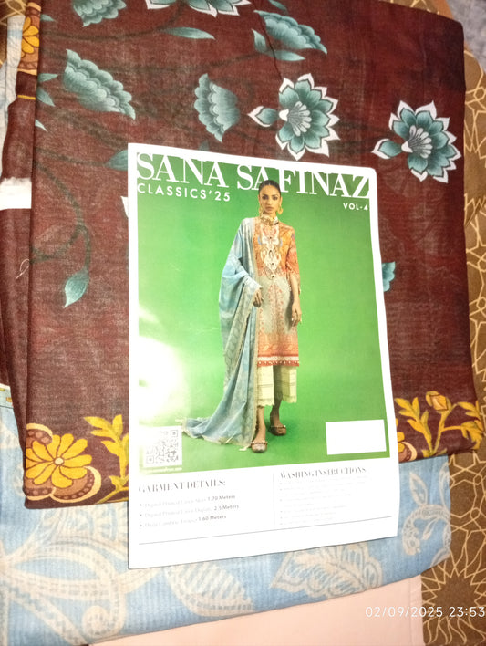 Sana Safinaz Original Lawn Printed 3Pc Unstitched Suit – Luxury Collection (100% Authentic)