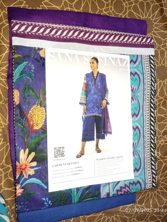 Sana Safinaz Original Lawn Printed 3Pc Unstitched Suit – Luxury Collection (100% Authentic)
