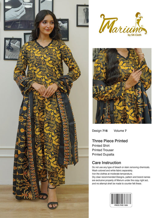 3Pcs Women's Unstiched Lawn Printed Suit ( Beautiful & Unique Design )
