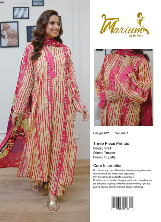 3Pcs Women's Unstiched Lawn Printed Suit ( Beautiful & Unique Design )