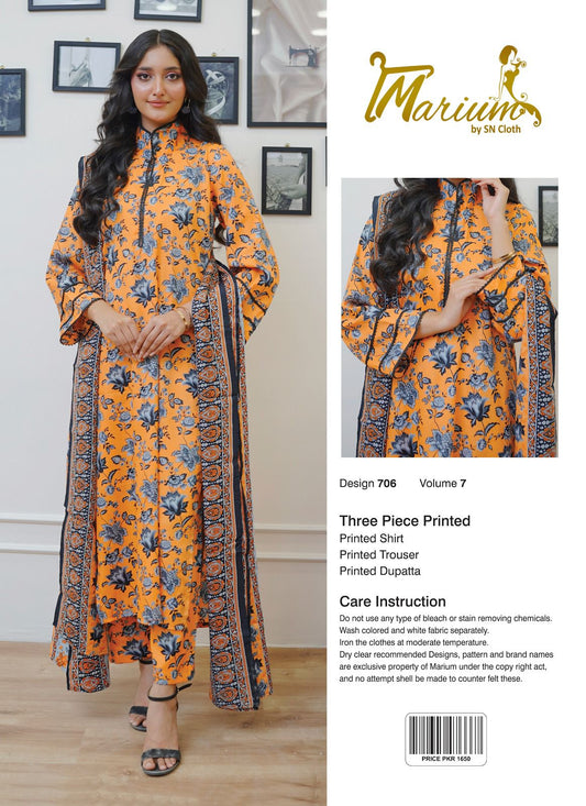 3Pcs Women's Unstiched Lawn Printed Suit ( Beautiful & Unique Design )