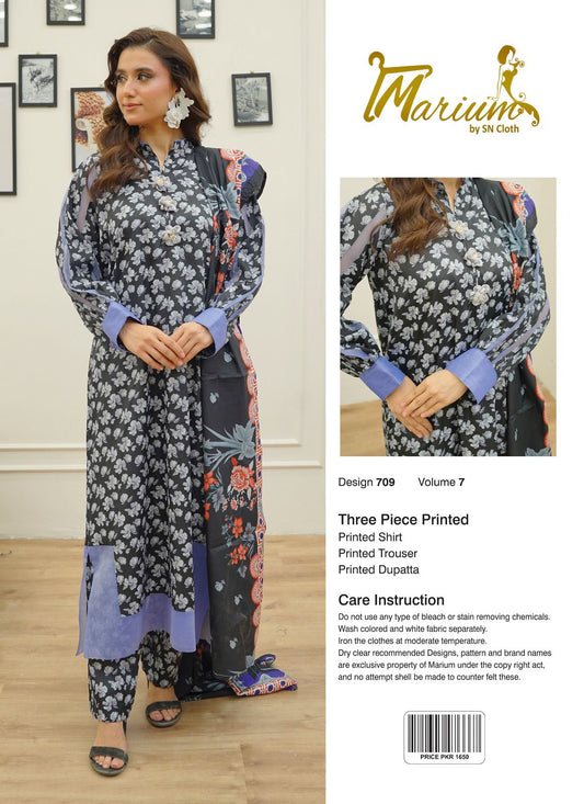 3Pcs Women's Unstiched Lawn Printed Suit ( Beautiful & Unique Design )