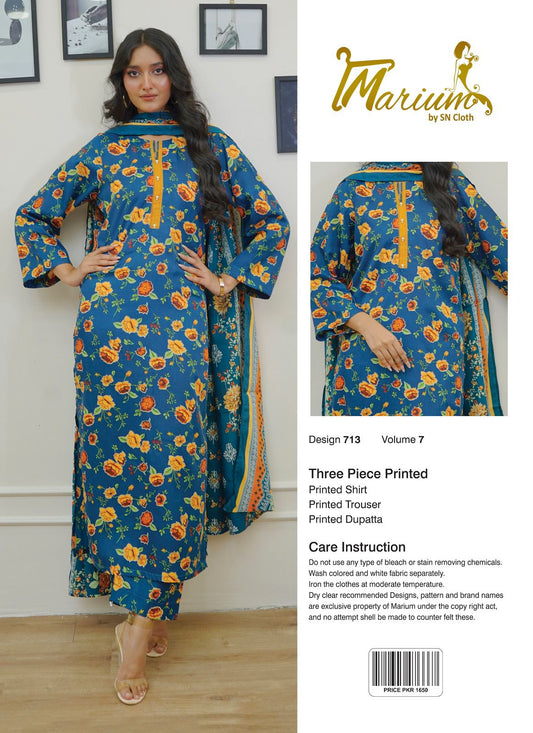 3Pcs Women's Unstiched Lawn Printed Suit ( Beautiful & Unique Design )