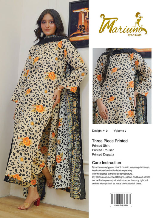 3Pcs Women's Unstiched Lawn Printed Suit ( Beautiful & Unique Design )